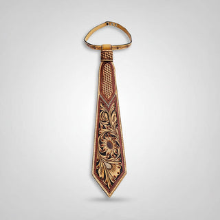 Hand Tooled Leather Tie - Floral Carved Western Neckwear: ADTI104
