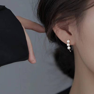 Dainty Triple Pearl Hoop Earrings