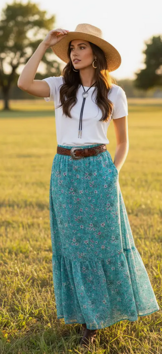 Turquoise Floral skirt