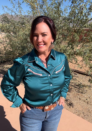 Teal Shine Western Shirt