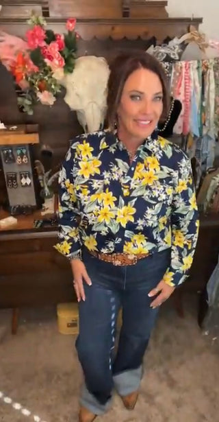 Hawaiian Pearl Snap Yellow w/ Blue