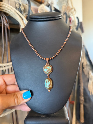 Genuine Number 8 Turquoise Copper Drop Pendant