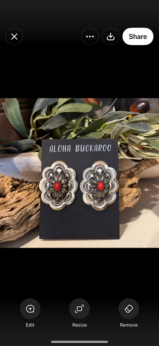 Lavina Benally | Navajo Sterling Silver & Red Coral Concho Earrings