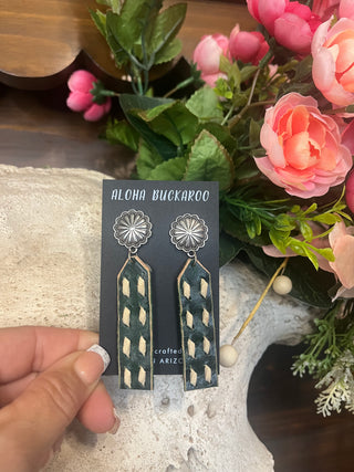 Concho Rectangle Drop earrings (3 leather colors)