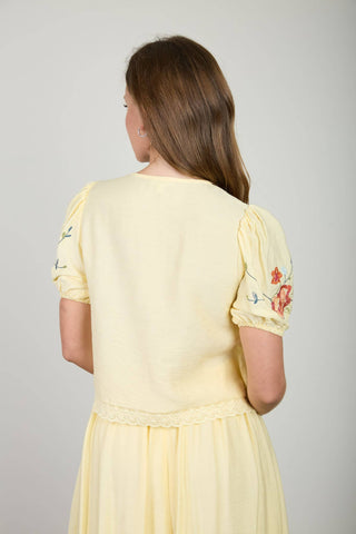 Floral Embroidery Lace Detail Short Sleeve Top – Butter Yellow