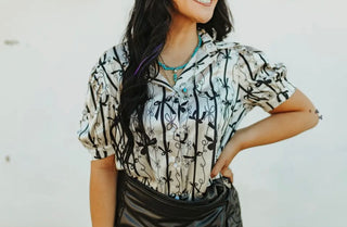 Rustic Ribbon Pearl Snap Blouse