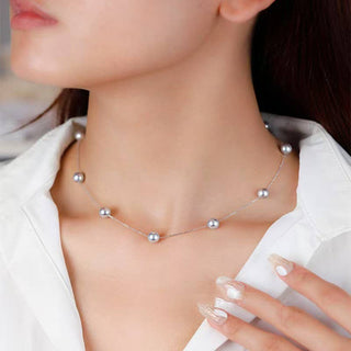 Minimalist Pearl Station Necklace Gold
