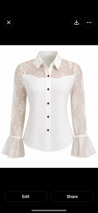 Ivory Western Embroidered mesh sleeve blouse