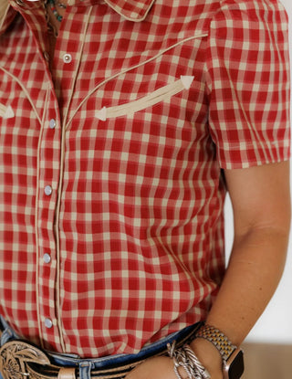 Red Gingham Pearl Snap