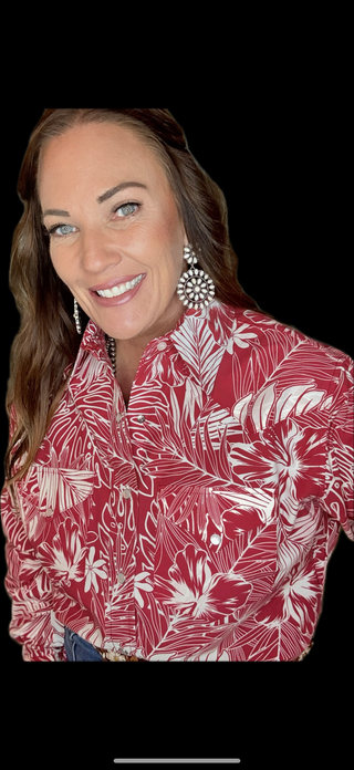 Hawaiian Pearl Snap Red & White