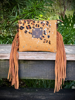 Upcycled LV Leopard Print Cowhide Leather Fringe Crossbody 