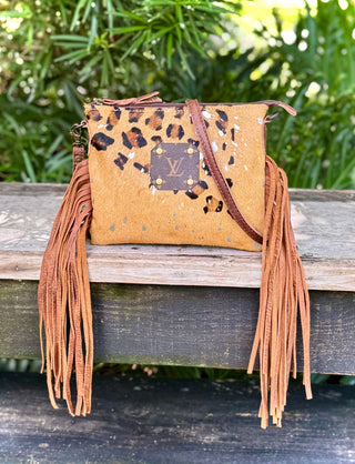 Upcycled LV Leopard Print Cowhide Leather Fringe Crossbody 