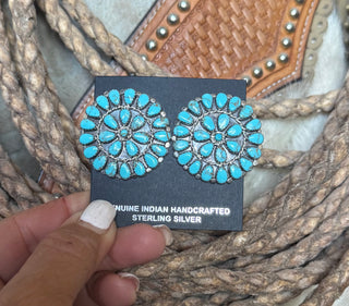 Mathilda Benally | Navajo Sterling Silver & Turquoise Cluster Earrings