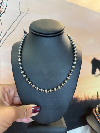Sterling Silver Pearl Necklace | 14” Alternating 3mm & 6mm