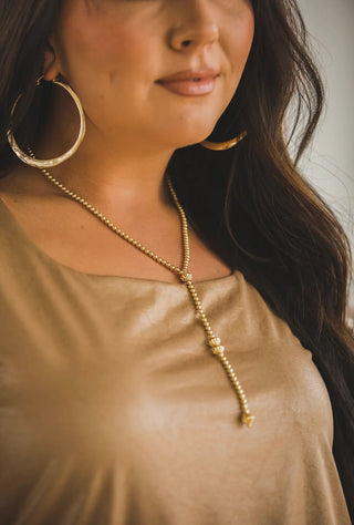 Golden Beaded Y-Drop Necklace