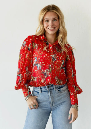 Red Cowboy Chiffon Blouse