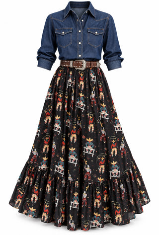 Midnight Roping Cowgirl Maxi Skirt