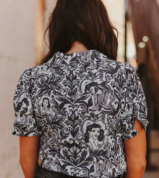 Black & White Western Puff Short Sleeve Top
