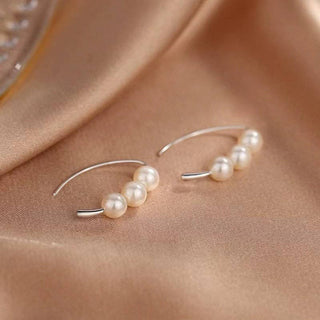 Dainty Triple Pearl Hoop Earrings