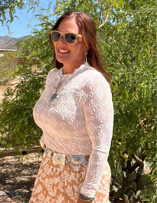 Aztec Lace Mesh Embroidered top