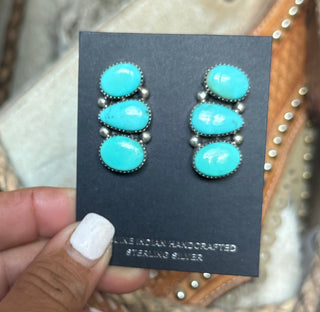 Hiriam Largo Kingman Turquoise & Sterling Silver Three-Stone Earrings