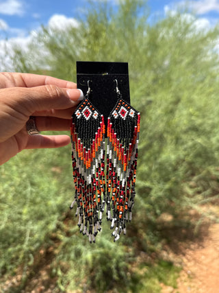 Beaded large dangle earrings