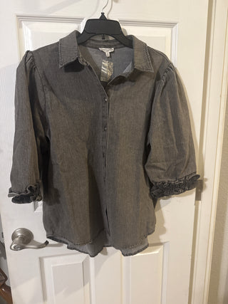Charcoal Washed Denim Ruffle Sleeve Shirt