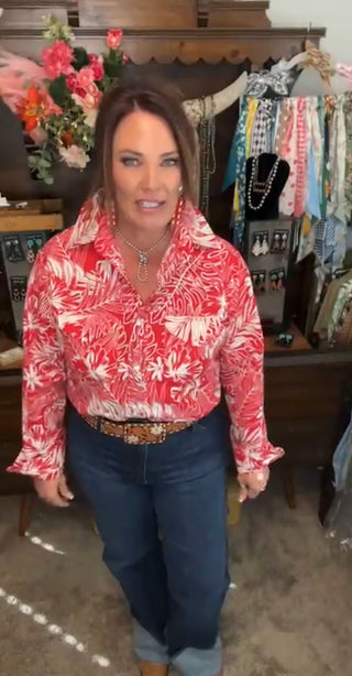 Hawaiian Pearl Snap Red & White