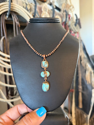 Genuine Number 8 Turquoise Three-Stone Copper Pendant