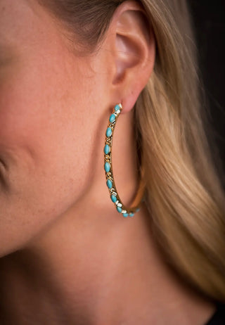 Turquoise-Inlaid Hoop Earrings