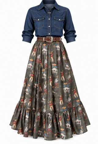 Olive Roping Cowgirl Maxi Skirt