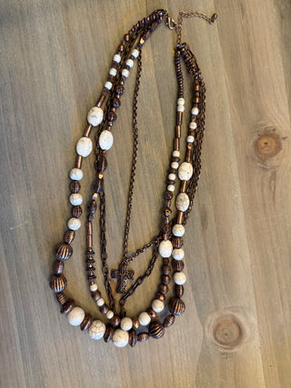 Cross copper multi strand necklace