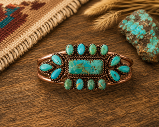 Genuine Kingman Turquoise Copper Cuff Bracelet