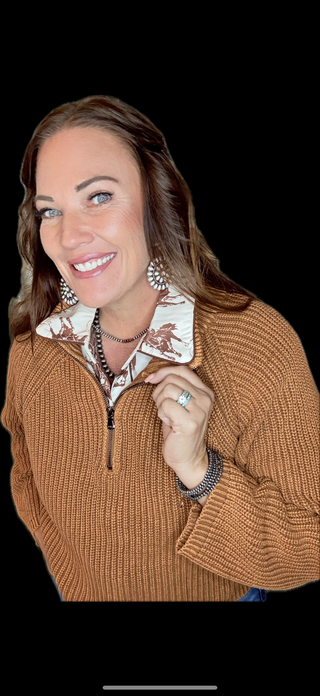 Rust Vintage-Inspired ¼ Zip Sweater