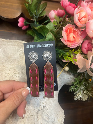 Concho Rectangle Drop earrings (3 leather colors)