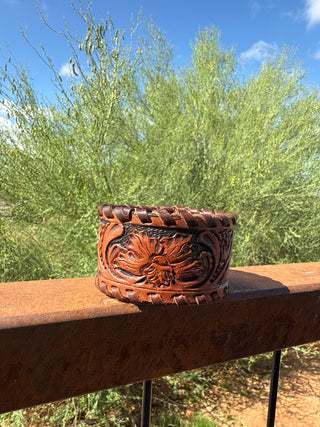 Tooled leather cuff bracelet