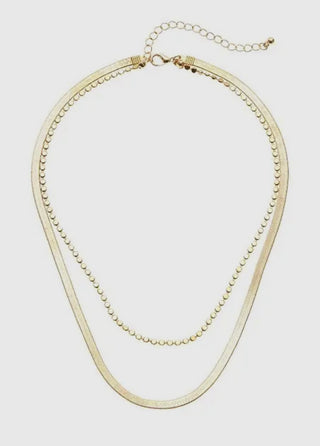 Golden Layered Herringbone + Beaded Chain Necklace