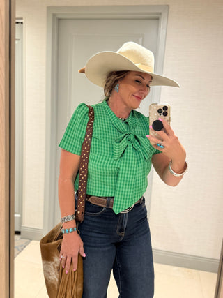 Green Gingham Tie Top