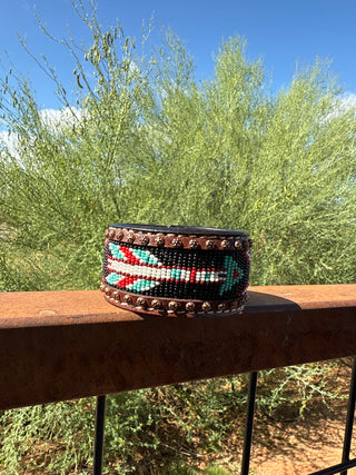 Stamped and beaded leather bracelet