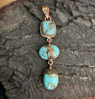 Genuine Number 8 Turquoise Three-Stone Copper Pendant