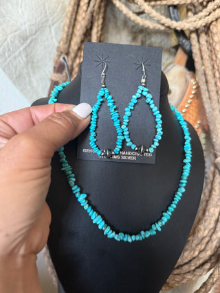Native American Handmade Kingman Turquoise Nugget Hoop Earrings