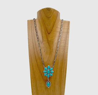22 Inches Silver Metal Chain with Blue Turquoise Stone
Flower Concho Pendent necklace