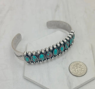 Silver Metal with Green Turquoise Stone Bangle