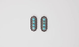 Turquoise & Silver 4-Stone Stamped Post Earrings