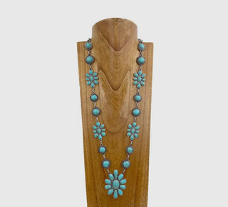Silver Concho Link Chain Necklace with Turquoise