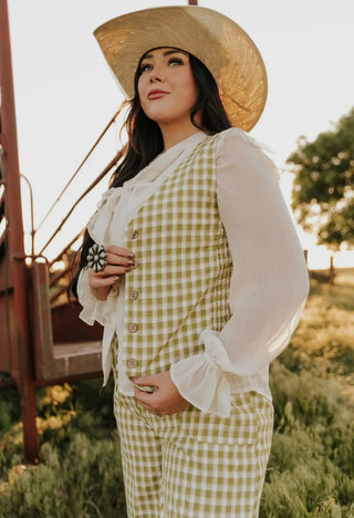 Green Gingham Pearl snap vest