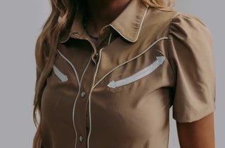 Caramel Latte Pearl Snap Short Sleeve Blouse