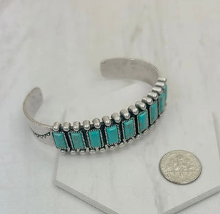 Silver Metal with Blue Turquoise Stone Bangle