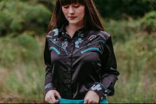 Miss Dale Satin Pearl Snap Long Sleeve Blouse