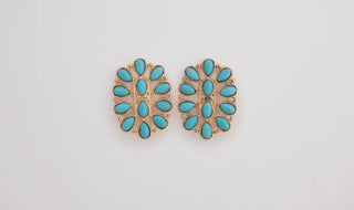 Turquoise & Gold Oval Cluster Post Earrings